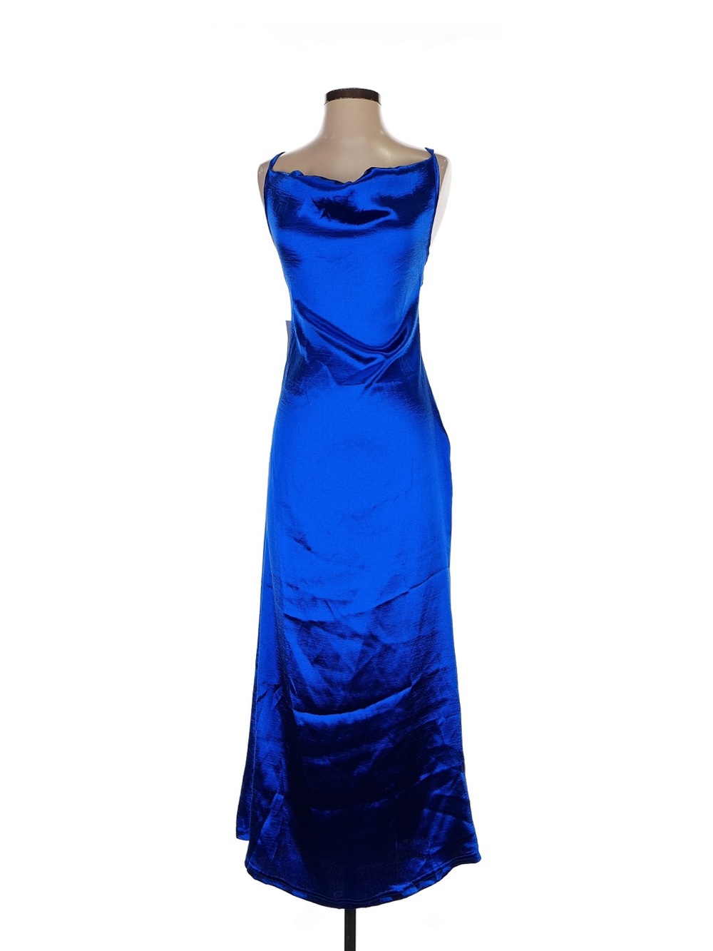 Indie XO Royal Blue Liquid Satin Cowl Back Ankle Dress Slip Sz M NWT